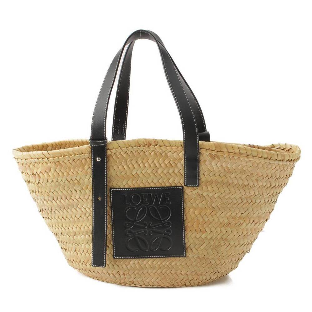 Loewe Basket Anagram Raffia Calf Leather Tote Bag Black